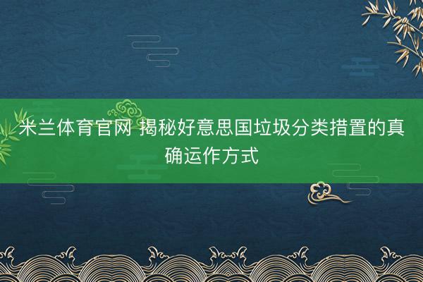 米兰体育官网 揭秘好意思国垃圾分类措置的真确运作方式